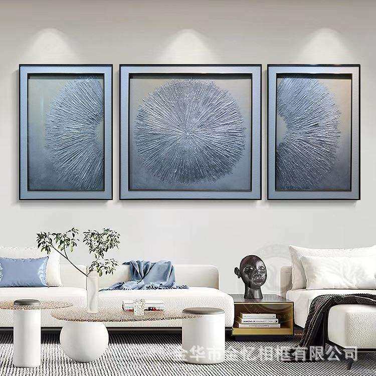 纯手绘客厅金箔装饰画沙发墙挂画现代三联立体肌理抽象花卉大油画