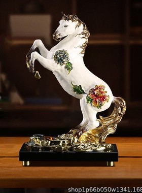 珐琅彩金色骏马摆件一马当先马到成功现代家居办公室桌面装饰品