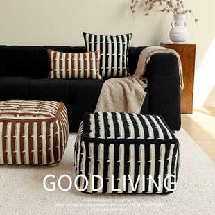 中古风黑色咖色条纹立体浮雕绣客厅坐墩脚凳懒人沙发蒲团坐垫墩子