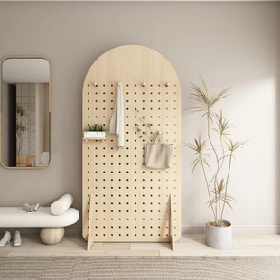 木制立式洞洞板室内客厅玄关装饰家用简易屏风隔断落地展示置物架