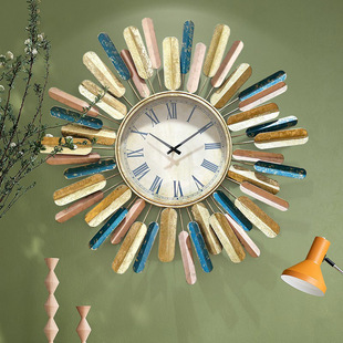 法式客厅钟表轻奢现代静音家用艺术挂钟餐厅装饰时钟复古太阳钟饰