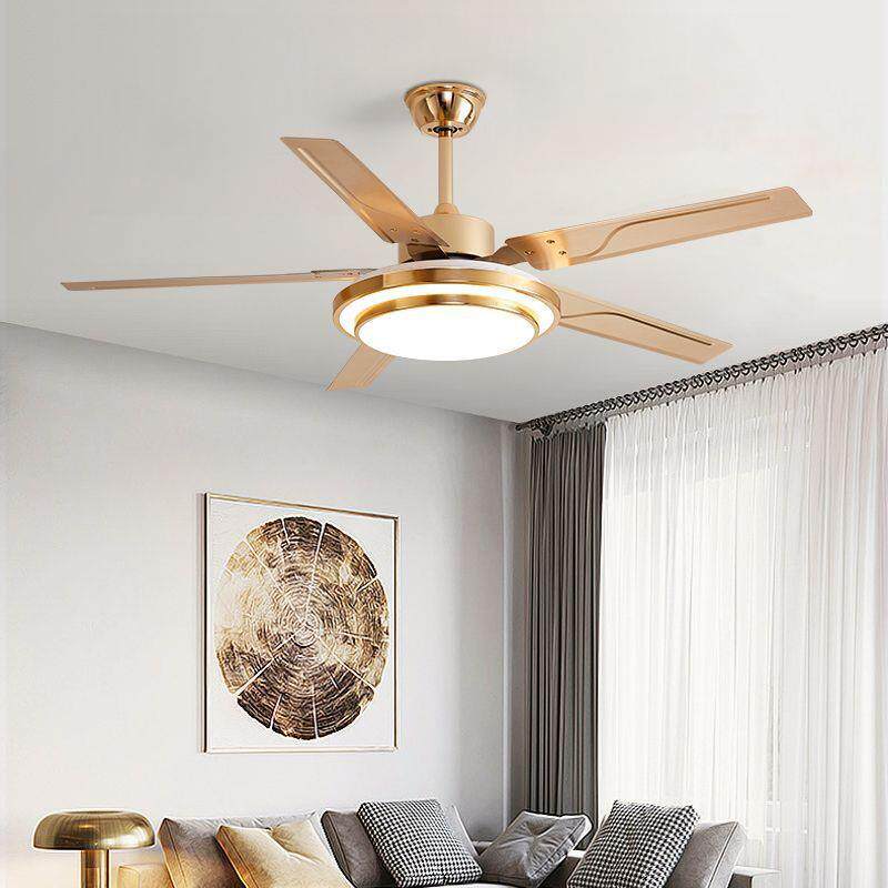 大风力风扇灯新款客厅家用吊扇灯餐厅金色轻奢商用铁叶电风扇吊灯