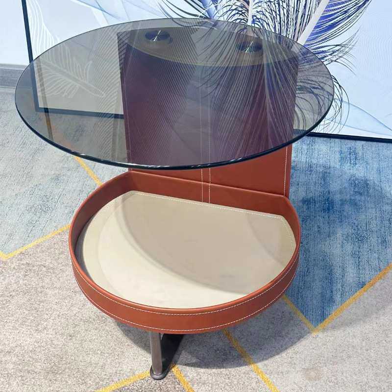 创意轻奢床头柜卧室床边桌替代钢化玻璃小桌子收纳马鞍皮沙发边几