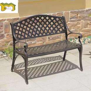 户外公园椅铸铝斜格长椅花园铁艺靠背三人长条椅子室外休闲长凳子