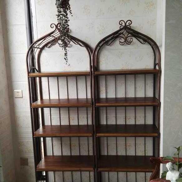 北欧铁艺置物架复古多层收纳架实木层板落地大理石层板书架诸物架