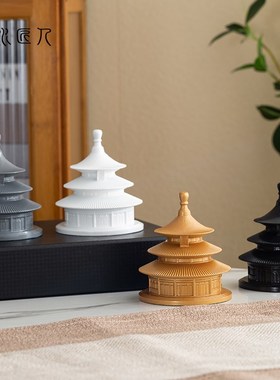 国潮天坛祈年殿高级轻奢创意水泥古建筑潮流民宿清吧桌面车载摆件