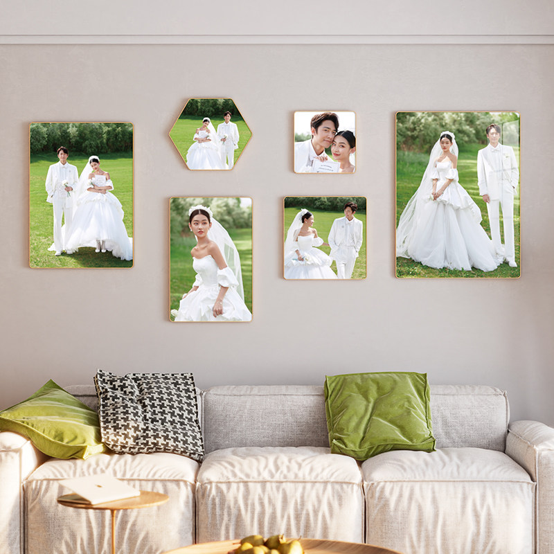 定制婚纱照相框挂墙组合洗照片加裱框制作打印结婚照全家福相片框