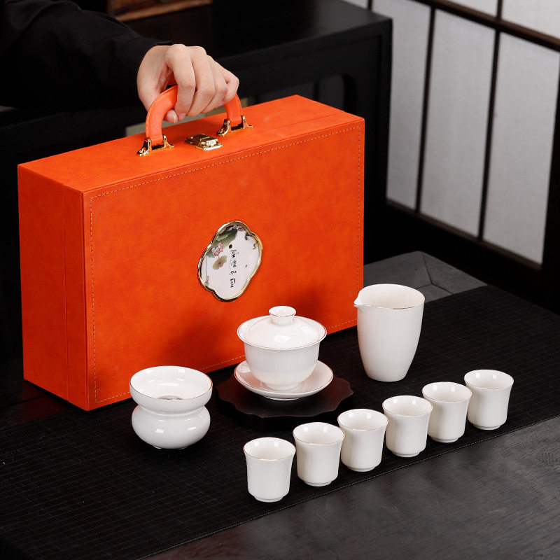 2026新款白瓷功夫泡茶专用简约茶具套装高档轻奢家用盖碗茶杯礼盒