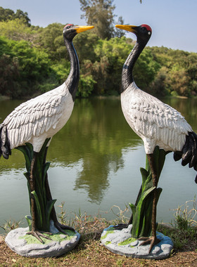 户外仿真仙鹤玻璃钢摆件假山水池鱼池造景丹顶鹤雕塑装饰花园庭院