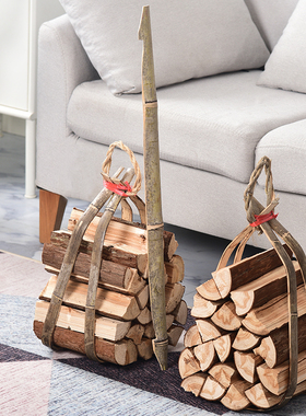 户外木柴原木壁炉取暖木头背景墙客厅装饰饭店民宿木材篝火野炊灶