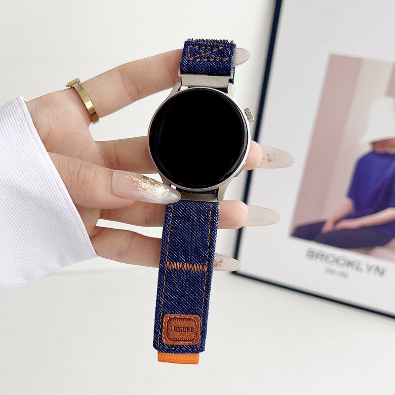 适用三星watch4567智能手表Active2牛仔布回环魔术贴表带20/22mm