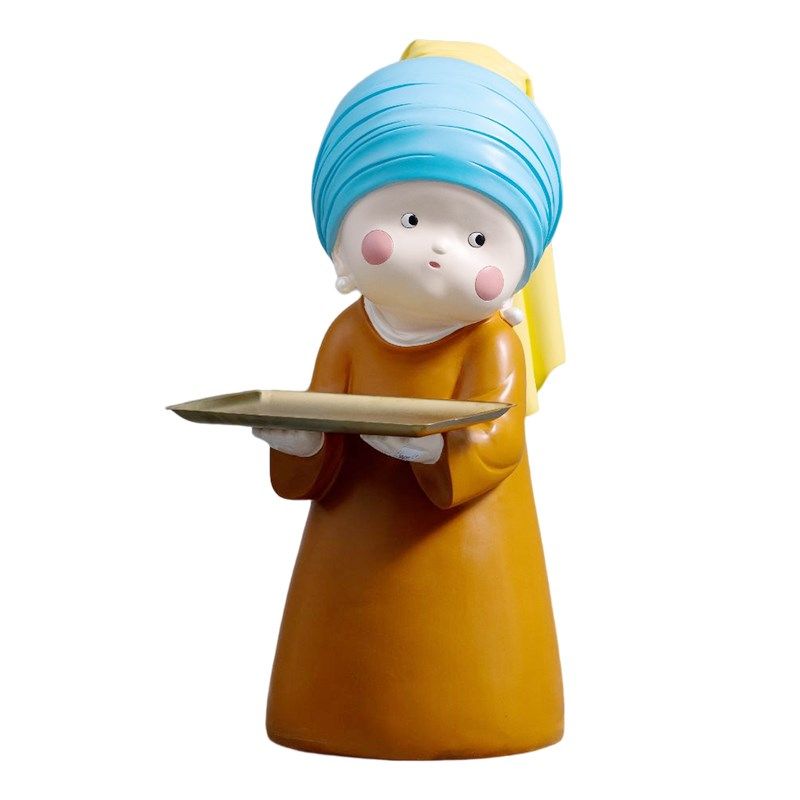 戴珍珠耳环少女大型落地摆件客厅沙发旁收纳托盘装饰品乔迁礼品