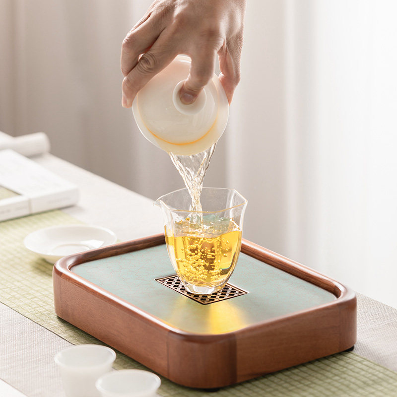 一品仟堂家用实木干泡盘储水式茶盘简约茶道花梨木复古泡茶小托盘