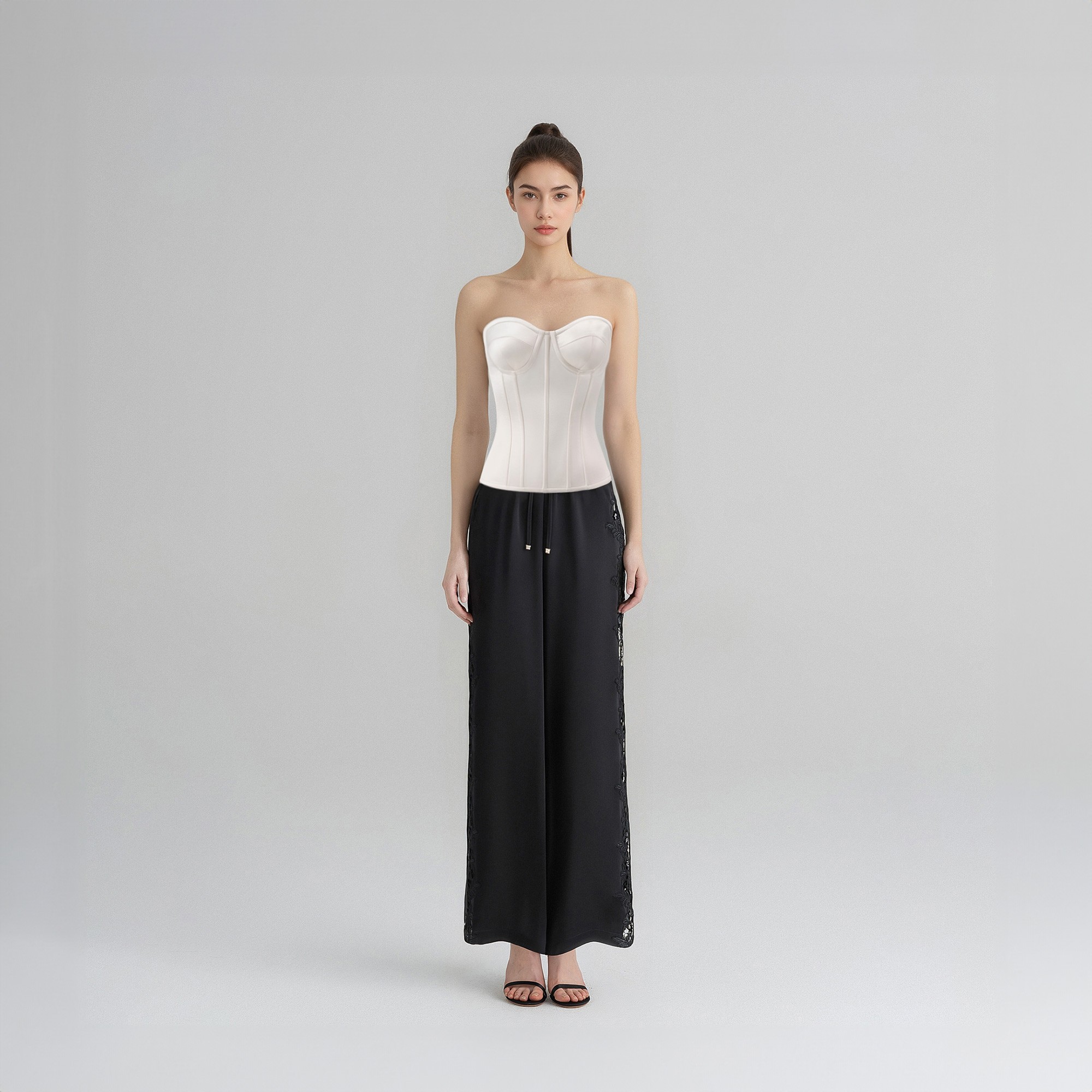 【TOUCH】薄款新中式夏季腰带阔腿裤休闲黑色巴恩风睡裤TC25PP03