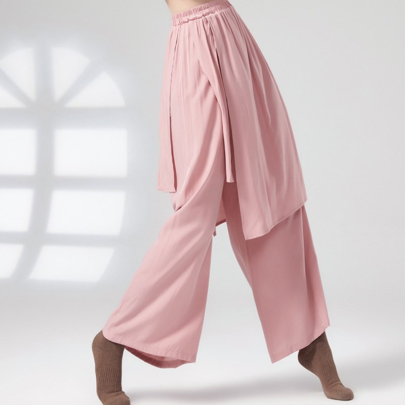 现代舞宽松练功裤学生飘逸直筒阔腿裤长裤飘带训练裤古典舞蹈服女