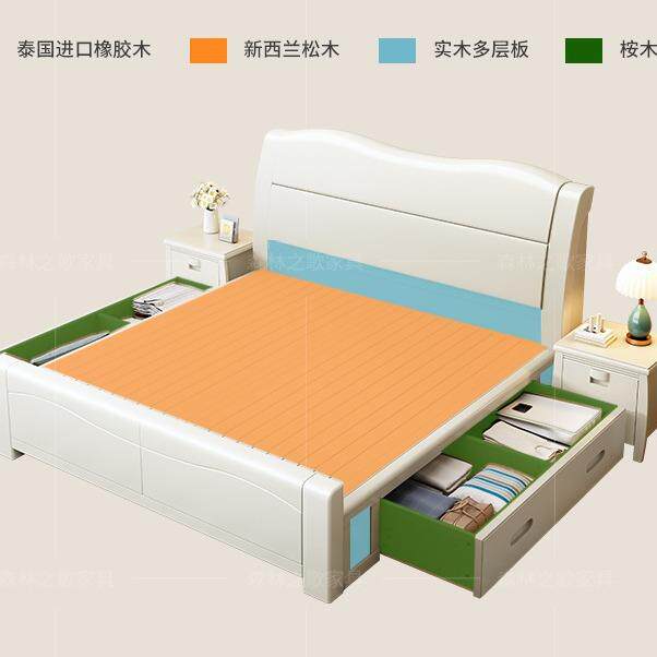 白色全实木床现代简约1.8米加厚主卧雕花双人床1.5家用气压储物床