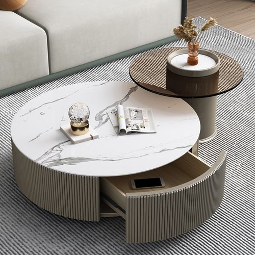 现代简约岩板茶几家用小户型客厅轻奢电视柜组合茶桌玻璃茶几桌子