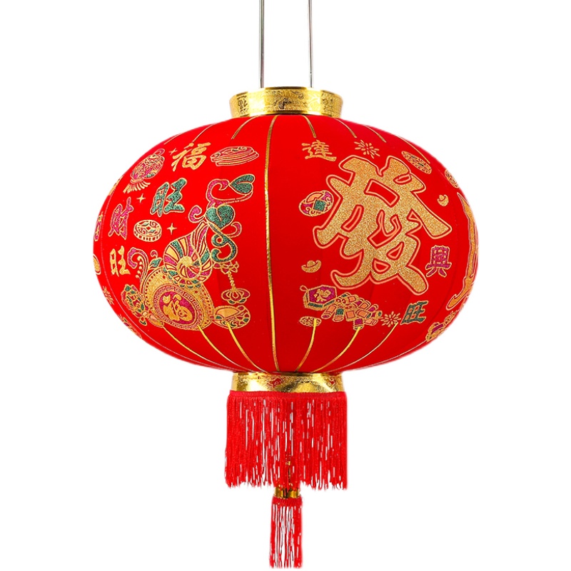 新年大红灯笼g挂饰植绒布户外室外大门宫灯烫金乔迁结婚布置中国