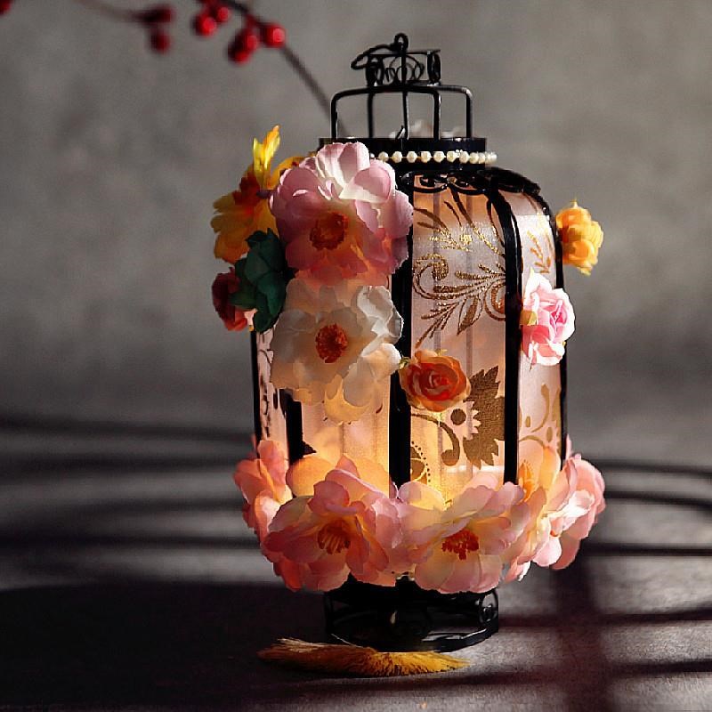 灯笼舞蹈道具甲j辰龙年复古风宫灯手工花朵手提手持花灯宫廷成品