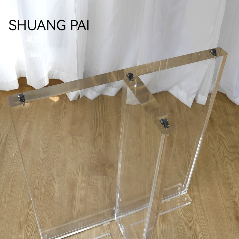 透明亚克力桌h腿定制桌脚悬浮餐桌脚支架支撑桌腿岛台带滑轮抽拉