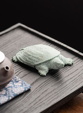 新中式创意青砂石招财富甲天下甲鱼茶宠I摆件家居桌面鱼缸造景装