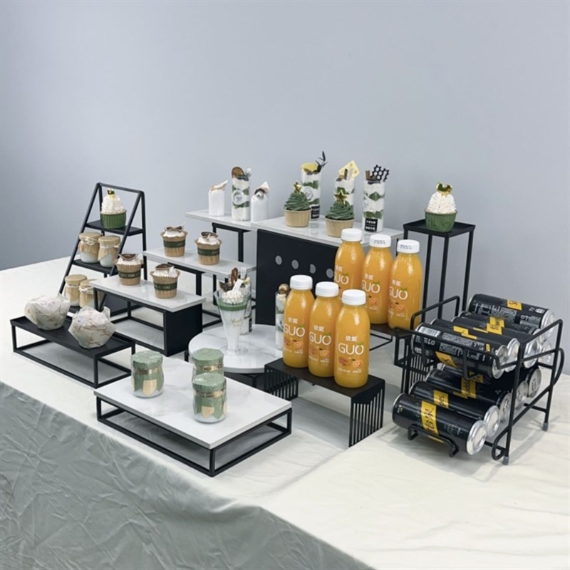 欧式茶歇甜品台摆件套装蛋糕展示架子F商务黑色铁艺蛋糕盘摆台托