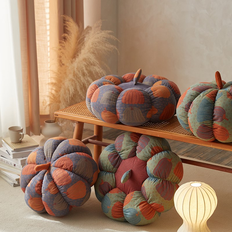 小众复古风/2024新款双层纱色织提花南瓜靠Y枕坐垫抱枕