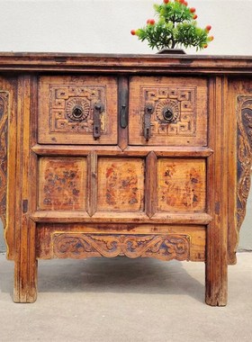 明清古旧家具酒店会所茶楼复古装饰摆件雕花二闷桌柜怀旧收藏老物