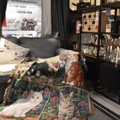 四只猫咪挂毯休闲毯装 针织毯棉质盖毯沙发毯 饰毯宠物毛毯布艺家装