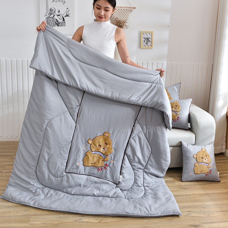 水洗棉麻贴布绣二合一多功能抱枕被子H办公室午睡枕车载靠垫可折