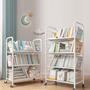 书架落地置物架书桌旁小推车儿童玩具收纳储物可移动带轮简易书柜