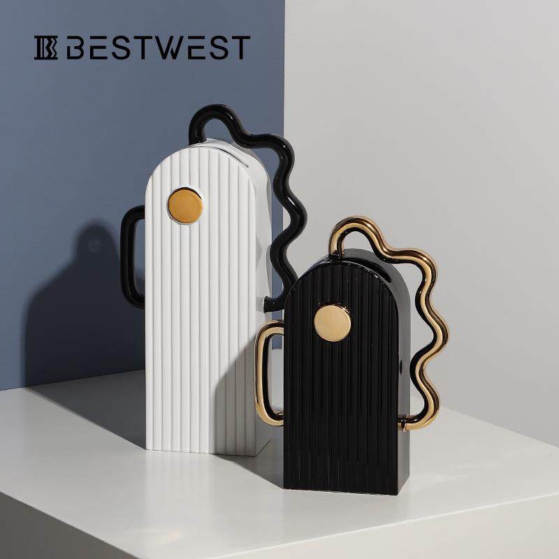 Bestwest创意美式轻奢竖纹陶瓷花瓶花器摆件高档软装家居装饰品,自行车/骑行装备/零配件,更多零件/配件,淘宝优惠券,粉丝福利购,淘宝优惠卷