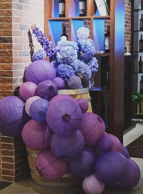 母亲节日活动浪漫紫色纸灯笼店铺橱窗装J饰商场结婚礼布置道具吊