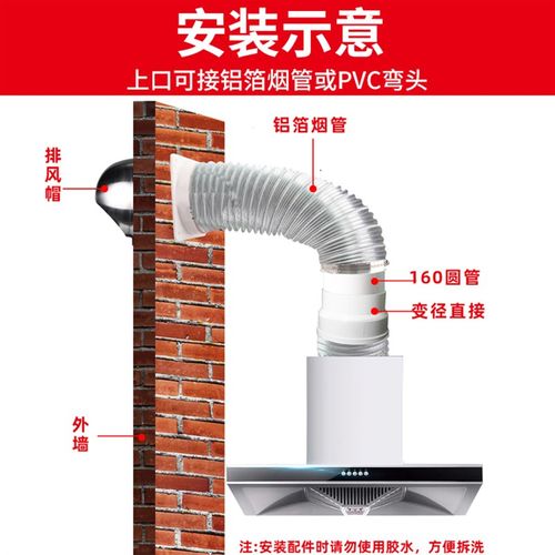 180PVC排烟管烟机排气转直接180160变异径直接三通弯头水管配件