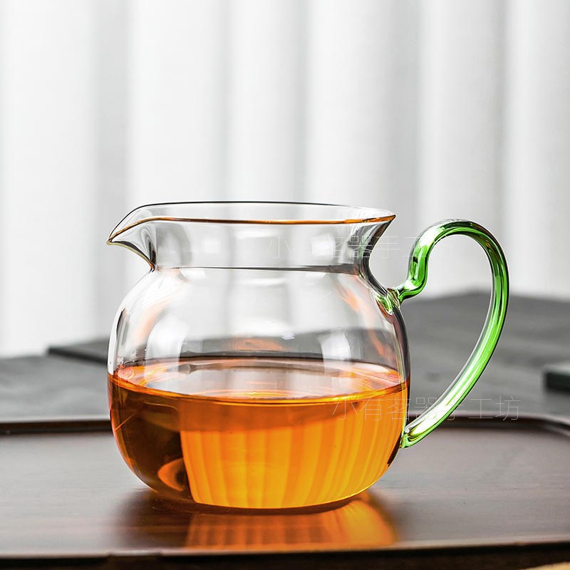 高档公道杯耐热玻璃泡茶杯分茶器防烫功夫茶具配件多彩把小号茶海