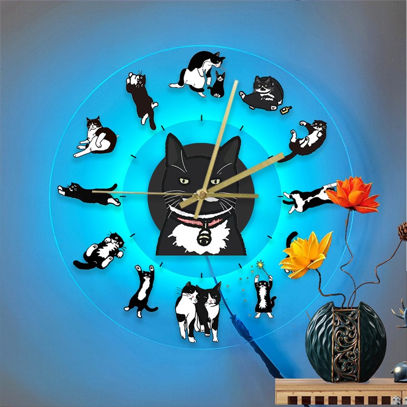 宠物猫的创意时钟透明挂钟diyA表挂墙客厅家用挂钟来图订制网红时