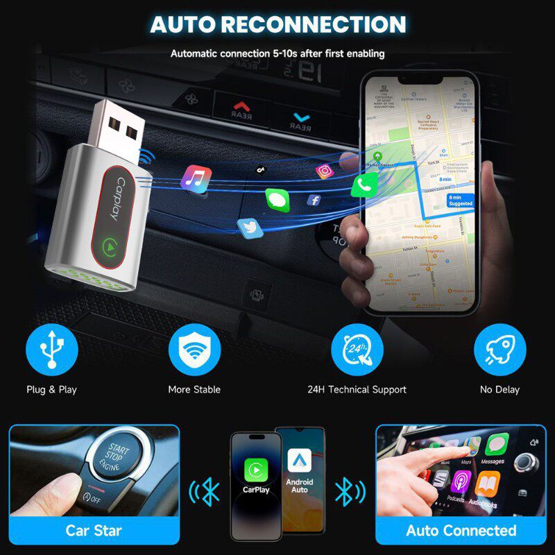 USB无线Carplay智能车载盒子适用iPhone安卓Android Auto盒子