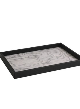 现代轻奢竹编布艺灰色木纹方形香薰托盘创意样板间桌面收纳摆件