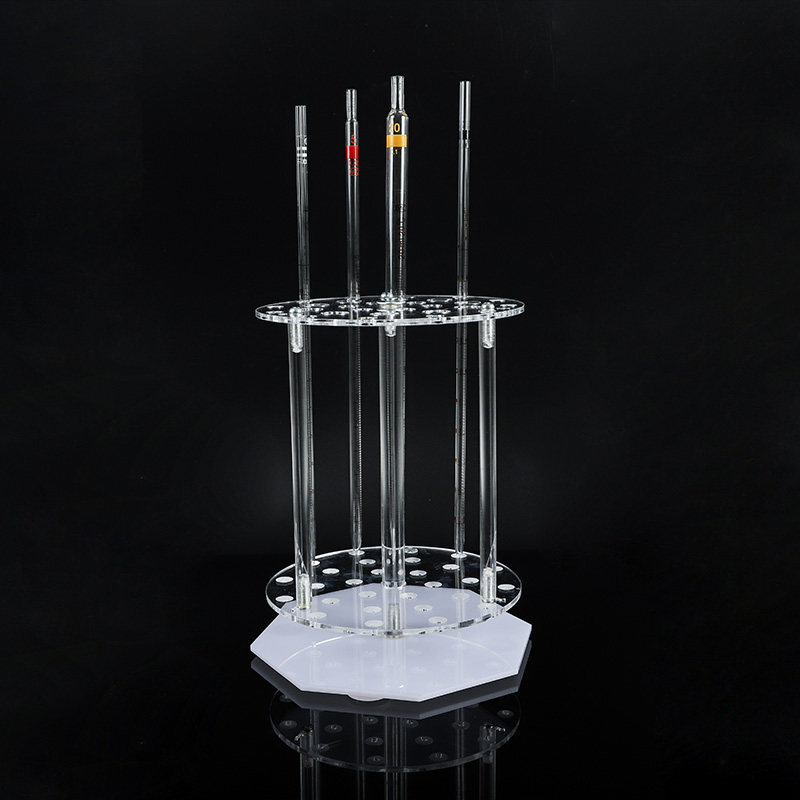有机玻璃多功能梯形管架 圆盘形28孔可转动吸管架 胖肚移液管架