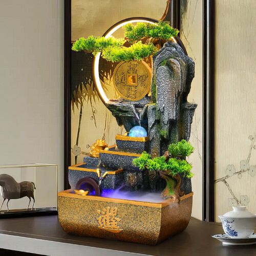 八方来财假山流水摆件风环水喷泉聚宝盆招财桌面循水轮球开业礼品