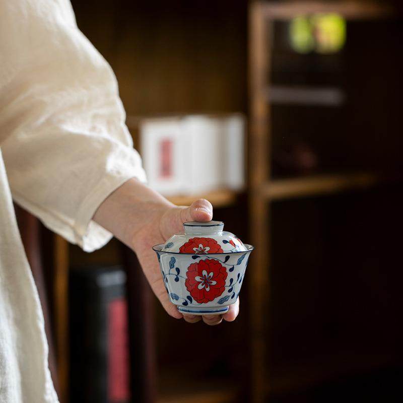 纯手绘牡丹盖碗茶杯单个陶瓷家用二才茶碗青花复古防烫茶具泡茶器,自行车/骑行装备/零配件,更多零件/配件,淘宝优惠券,粉丝福利购,淘宝优惠卷