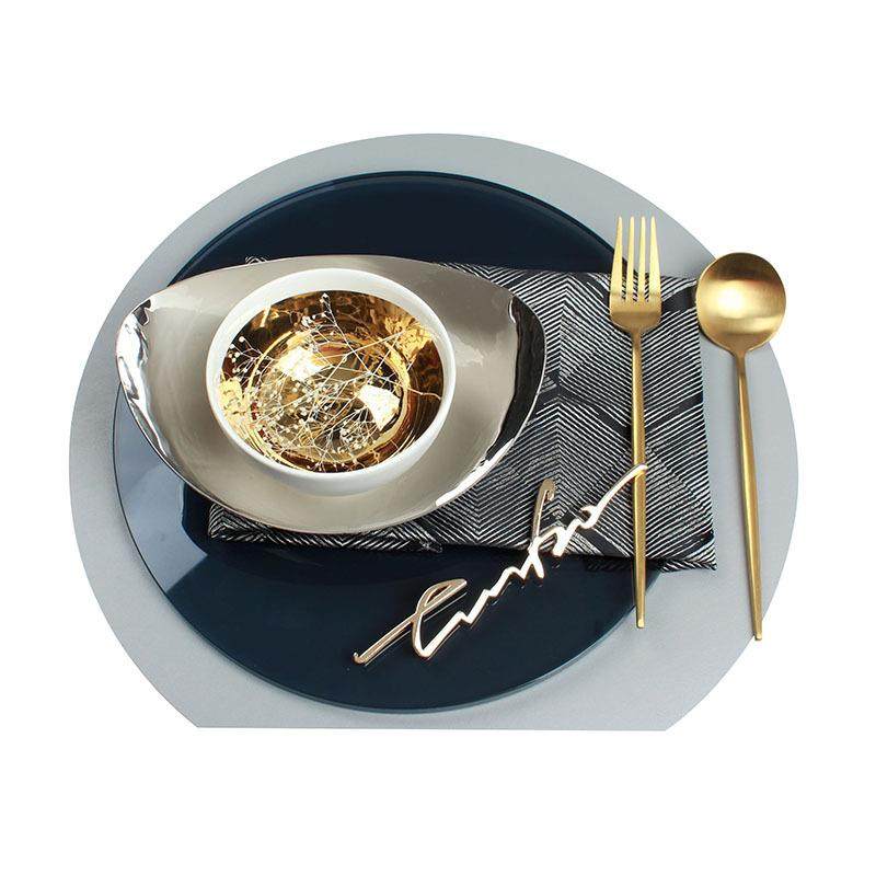 白金碗配灰蓝水晶圆垫盘西餐餐具样板间装饰摆件西餐盘样板房摆台,清洗/食品/商业设备,风口/风叶/风机配件,淘宝优惠券,粉丝福利购,淘宝优惠卷