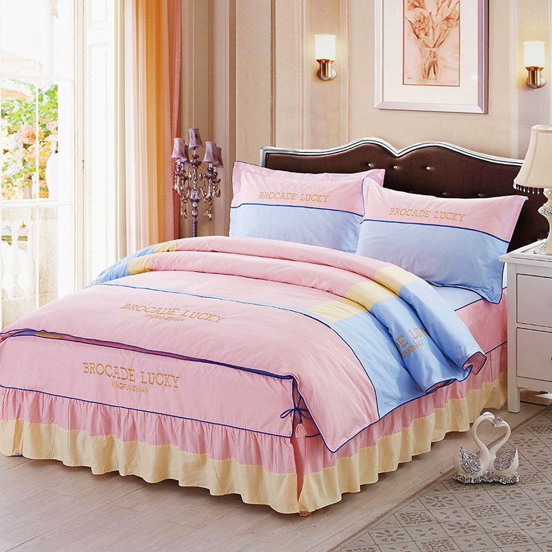 高档床裙款四件套纯棉100全棉公主风春秋被套结婚床上用品六件套4