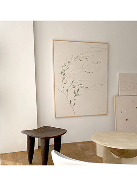 日式原木风装饰画绿色树枝极简主义绿植壁画客厅落地画侘寂风挂画