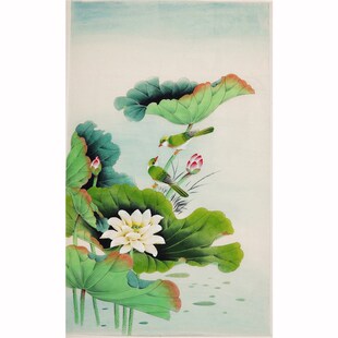 手工无款工笔画纯手绘花鸟牡丹荷花国画没题款装饰画T没落款00006