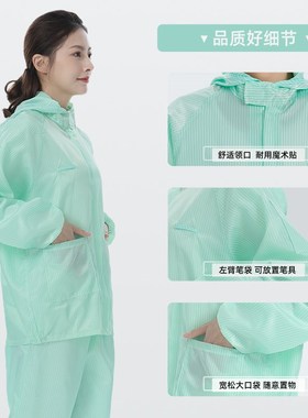 绿色洁净服无尘车间食品制药厂男女工作J服分体连帽防尘防静电工