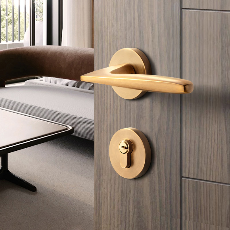 青古铜门锁室内卧室房门静音磁吸分体门把手锁具木门锁家用通用型