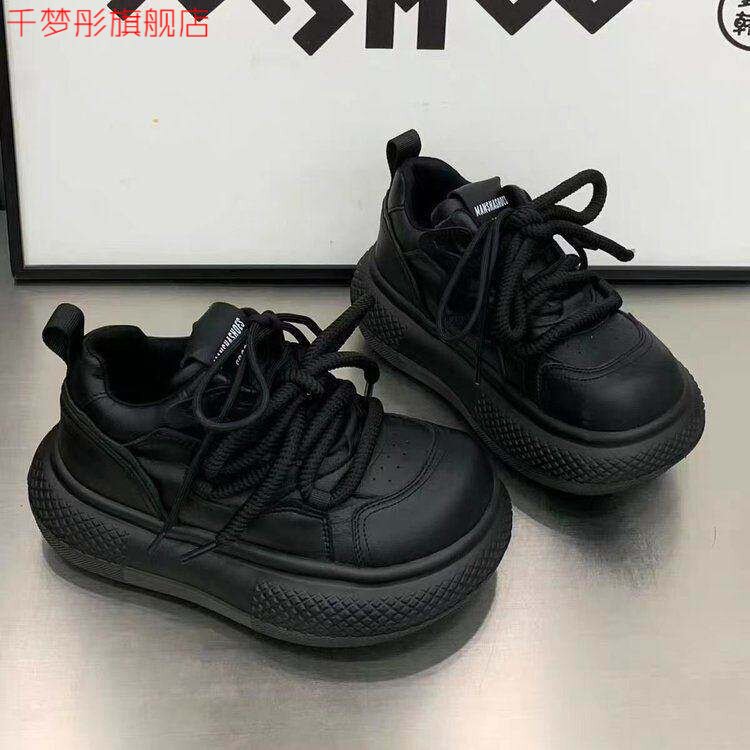黑色厚底大头面包鞋女韩版潮鞋