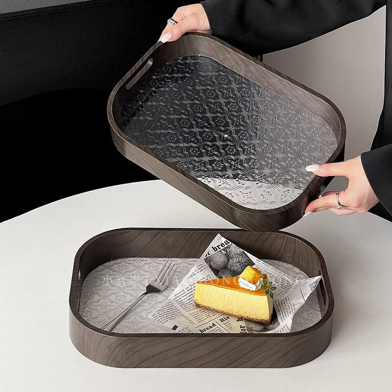 复古中式海棠花茶具茶盘茶杯水杯收纳盘家用茶几托盘点心盘水果盘