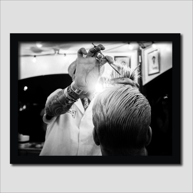 复古黑白怀旧剃头匠美发厅装饰画发廊相框墙挂画理发店背景墙壁画